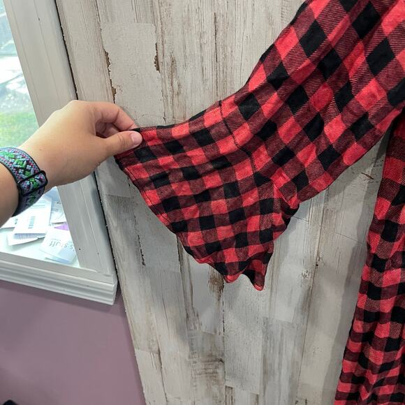 Anthropologie Cloth & Stone Red Buffalo Plaid Mini Dress Back Tie Womens PXS - Picture 3 of 7